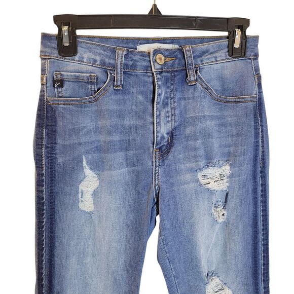 Kancan Womens Size 25 Blue Solid Distressed Skinny Jeans - Picture 4 of 12